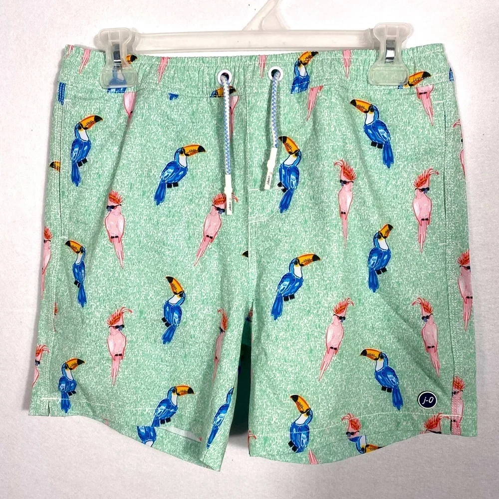 Johnnie-O Boys Birds of Paradise Seafoam Green Toucan Print Swim Shorts size 14